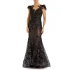 Mac Duggal Embellished Feather Cap Sleeve Gown
