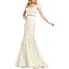 Mac Duggal Illusion Sequin Lace Feather Sleeve Mermaid Gown In Ivory Nude