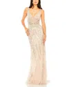 Mac Duggal Embellished Feather Detail Hem Gown In Gold