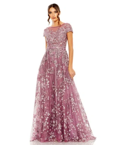 Mac Duggal Embellished Floral Cap Sleeeve A Line Gown In Wisteria