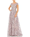 MAC DUGGAL EMBELLISHED FLORAL CAP SLEEVE A LINE GOWN