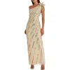 Mac Duggal Embellished Floral Detail One Shoulder Gown In Nude Gold