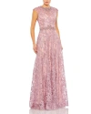 Mac Duggal Embellished Floral Gown With Illusion Neckline Dress