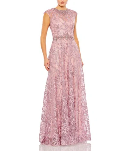 Mac Duggal Embellished Floral Gown With Illusion Neckline Dress