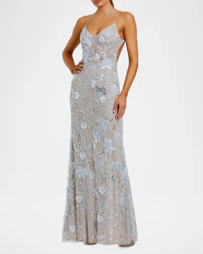 Mac Duggal Embellished Floral Lace Open Back Gown In Multi