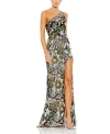 Mac Duggal Floral Sequin-embroidered One-shoulder Gown In Black Multi