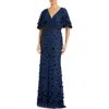 Mac Duggal Embellished Floral Short Sleeve Gown In Midnight