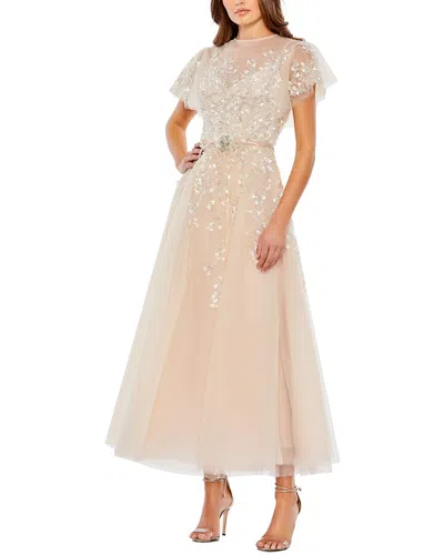 MAC DUGGAL MAC DUGGAL EMBELLISHED FLUTTER SLEEVE BOW WAIST A-LINE DRESS