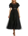 Mac Duggal Embellished Flutter Sleeve Bow Waist A Line Dress In Black