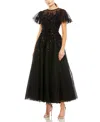 Mac Duggal Embellished Flutter Sleeve Bow Waist A Line Dress In Black