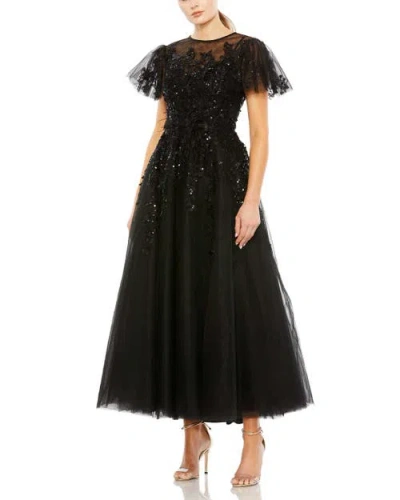 MAC DUGGAL MAC DUGGAL EMBELLISHED FLUTTER SLEEVE BOW WAIST A LINE DRESS