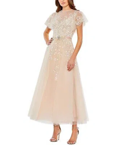 Pre-owned Mac Duggal Embellished Flutter Sleeve Bow Waist A-line Dress Women's In Beige