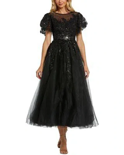 Pre-owned Mac Duggal Embellished Flutter Sleeve Bow Waist A Line Dress Women's In Black