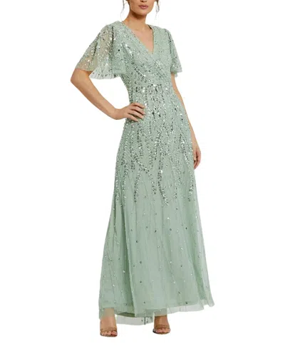 Mac Duggal Embellished Flutter Sleeve Gown