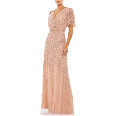 MAC DUGGAL MAC DUGGAL EMBELLISHED FLUTTER SLEEVE GOWN