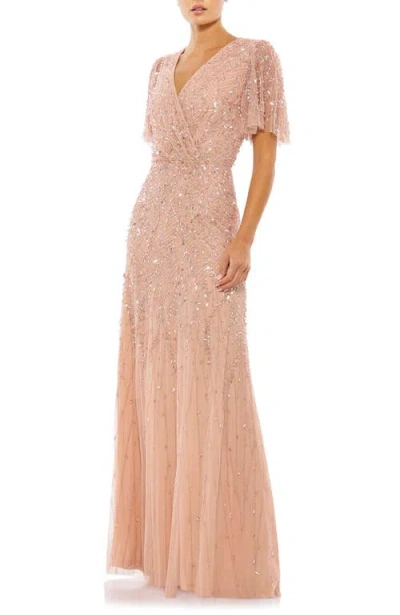 MAC DUGGAL MAC DUGGAL EMBELLISHED FLUTTER SLEEVE GOWN
