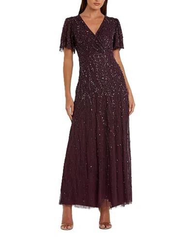 Mac Duggal Embellished Flutter Sleeve Gown In Purple