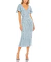 Mac Duggal Embellished Flutter Sleeve Midi Dress In Powder Blue