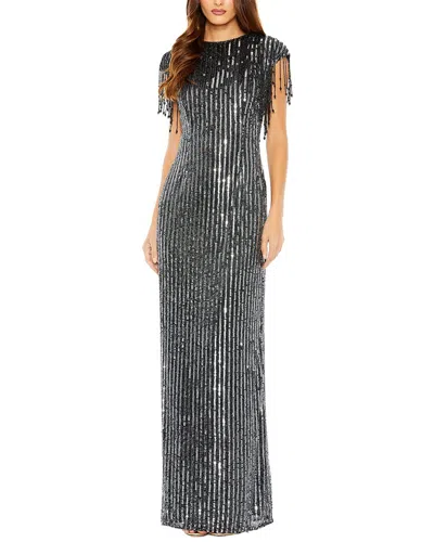Mac Duggal Embellished Fringe Gown In Black