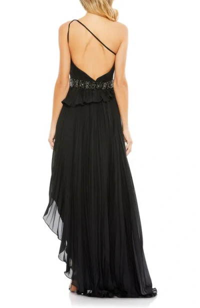 Mac Duggal Embellished Gown With Strappy Open Back & Asymmetrical Ruffle Hem In Black