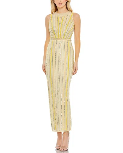 Mac Duggal Embellished Halter Column Dress In White