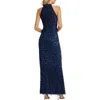 Mac Duggal Embellished Halter Neck Keyhole Gown In Blue