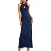 Mac Duggal Embellished Halter Neck Keyhole Gown In Midnight
