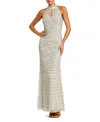 Mac Duggal Embellished Halter Neck Keyhole Gown In Nude Silver