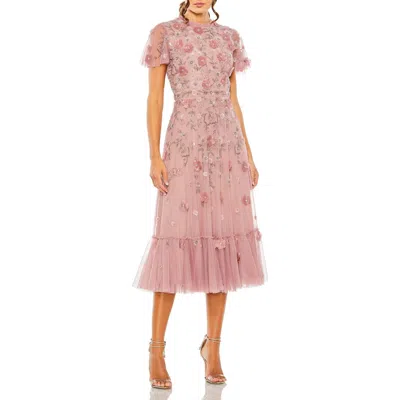 MAC DUGGAL MAC DUGGAL EMBELLISHED HIGH NECK CAP SLEEVE A LINE DRESS