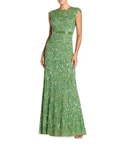 Mac Duggal Embellished High Neck Cap Sleeve Gown In Multi