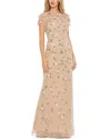 Mac Duggal Embellished High Neck Flutter Sleeve Gown