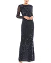 Mac Duggal Embellished High Neck Illusion Column Gown In Black