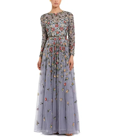 Mac Duggal Embellished High Neck Long Sleeve A Line Gown