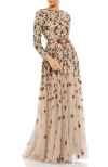 Mac Duggal Embellished High Neck Long Sleeve A Line Gown In Antique Rose
