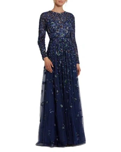 MAC DUGGAL MAC DUGGAL FLORAL APPLIQUÉ LONG SLEEVE ILLUSION GOWN