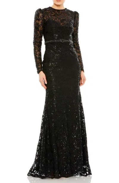 MAC DUGGAL MAC DUGGAL EMBELLISHED HIGH NECK LONG SLEEVE GOWN