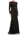 Mac Duggal Embellished High Neck Long Sleeve Gown In Black