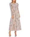 Mac Duggal Embellished High Neck Puff Sleeve A-line Dress