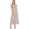 Mac Duggal Embellished High Neck Puff Sleeve A-line Dress In Taupe