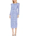 Mac Duggal Embellished High Neck Puff Sleeve Midi Dress In Purple