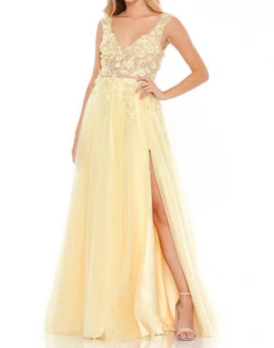 Mac Duggal Embellished Illusion Bustier A Line Gown In Yellow