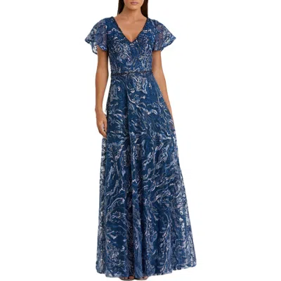 Mac Duggal Embellished Illusion Butterfly Sleeve A-line Gown In Brown