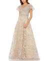 Mac Duggal Embellished Illusion Butterfly Sleeve A-line Gown In Champagne Gold