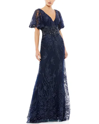 Mac Duggal Embellished Illusion Butterfly Sleeve A-line Gown In Blue