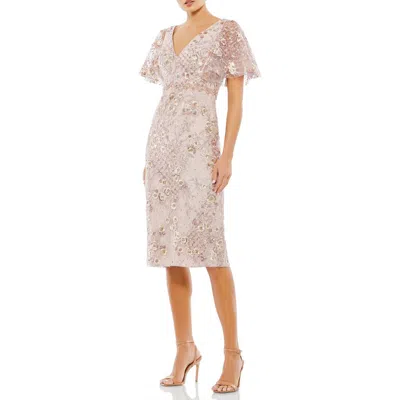 MAC DUGGAL MAC DUGGAL EMBELLISHED ILLUSION BUTTERFLY SLEEVE COCKTAIL DRESS