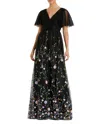 Mac Duggal Sequin Embroidery Tulle A-line Gown In Black Multi