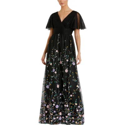 MAC DUGGAL MAC DUGGAL EMBELLISHED ILLUSION BUTTERFLY SLEEVE V NECK GOWN