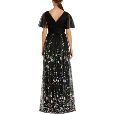Mac Duggal Embellished Illusion Butterfly Sleeve V Neck Gown In Multi