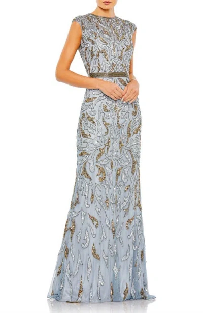 MAC DUGGAL MAC DUGGAL EMBELLISHED ILLUSION CAP SLEEVE COLUMN GOWN
