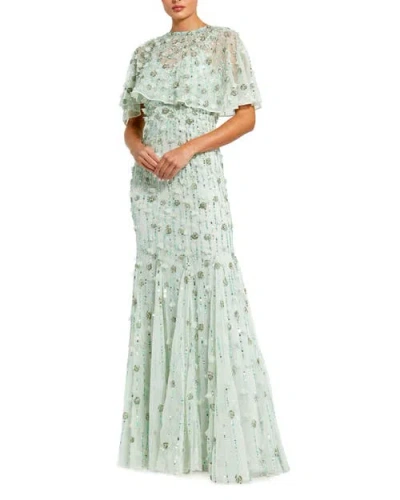 Mac Duggal Embellished Illusion Cape Sleeve Trumpet Gown
